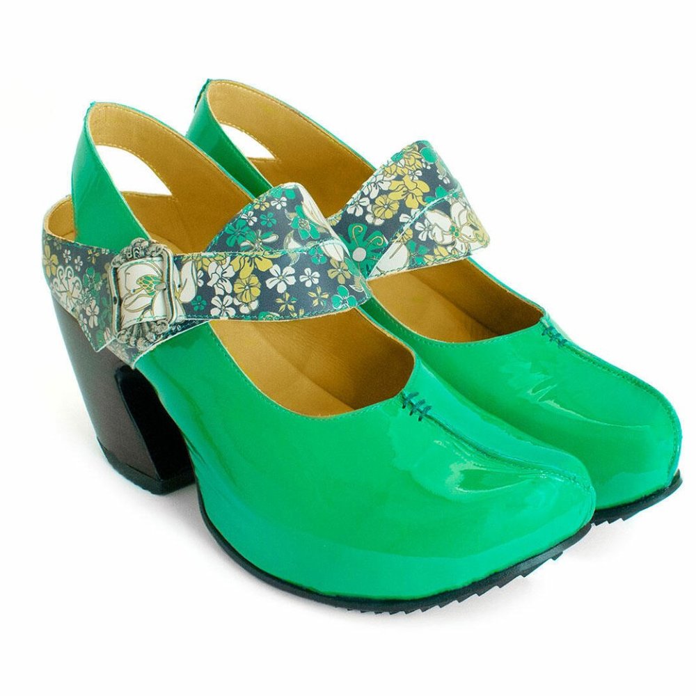 John Fluevog Generator Platform Slingback Heel in Green Floral | Women's Size 8